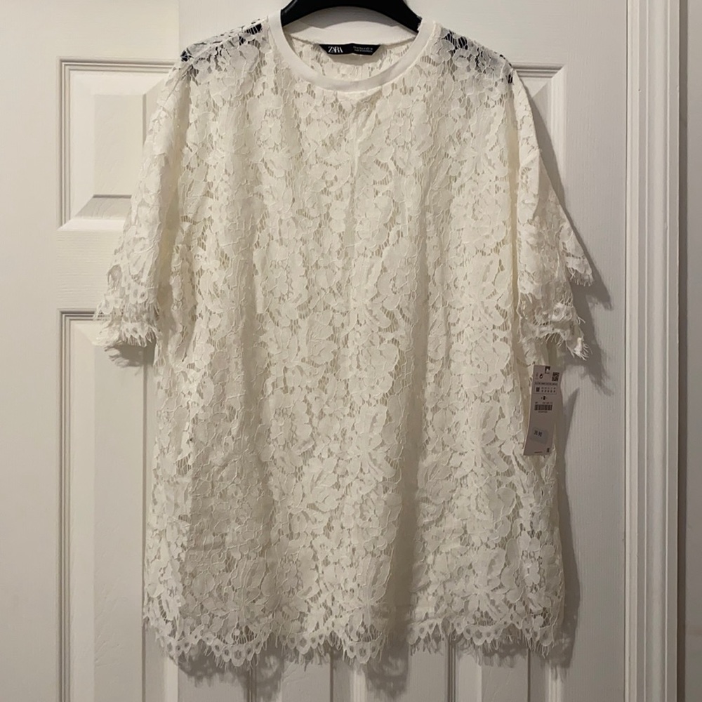 NWT Zara lace shirt white size M
